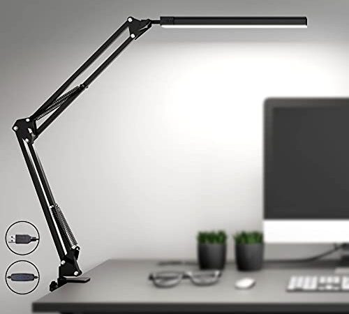 SKYLEO Lampada da Scrivania a LED - da Tavolo con clip - per la cura degli occhi - 3 modalità di luce x 10 livelli di luminosità - Nero